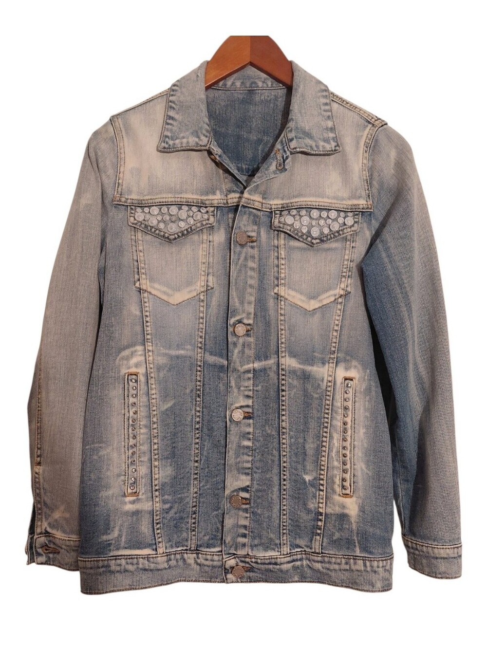 Manila Grace Acid Wash Studded Denim Jean Jacket